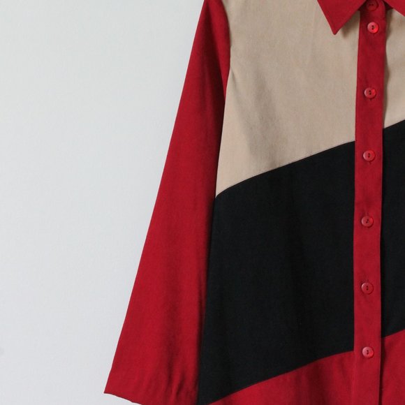 90's Alia Colour Block Shoulder Padded Button Down Size 14/XL - Picture 2 of 4